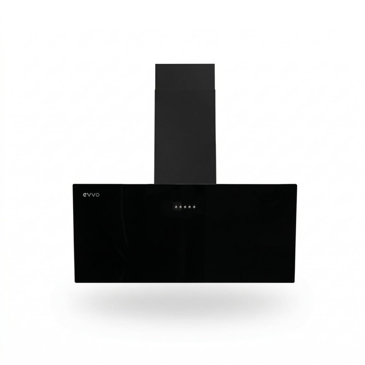 EVVO Campana Extractora 90 cm Decorativa, Potencia 650 m³/h, Filtro de Carbono Activo y de Alumino 5 Capas, 3 Velocidades, 2 luces LED, Eficiencia energética A (CE45 Cristal Black)