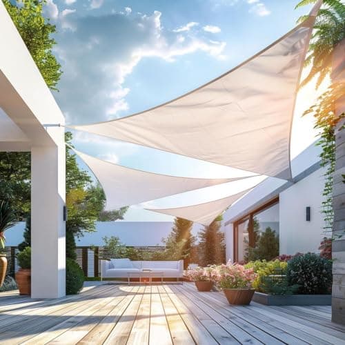 Yardmaker 16'x16'x23' Sun Shade Sail Right Triangle Canopy Shade Cover for Patio Garden Outdoor Backyard, Cream — view 4