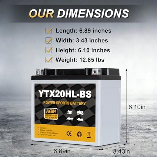 Daakmax YTX20HL-BS Motorcycle Battery 12V 18Ah 310CCA, Maintenance Free Sealed AGM Powersport Battery, Replacement for ATV UTV Scooter, YTX20HL BS / ETX20L / GTX20HL-BS