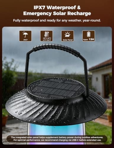 Outdoor Speakers Waterproof IPX7, 2-Pack Patio Lanterns with LED Lights, 30W Stereo Sound, Solar-Assisted Charging, 100-Speaker Wireless Multi-Sync, Bluetooth 5.4, Home Decor for Pool, Yard & Garden — view 5