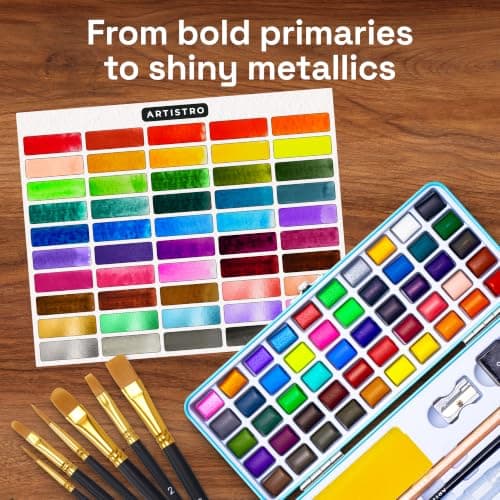 ARTISTRO 50 Watercolors Paint Set – Vivid Colors in a Portable Box – Travel Watercolor Set with Complete Palette — view 2