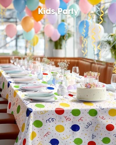 Pureegg Plastic Table Cloth Disposable 10 Pack, 54 x 108 Inch Table Cloths, Birthday Party Decorations, Picnic, White Tablecloths, Rectangle, Colorful, Rainbow Cover, Leakproof & Sturdy, Balloon — view 5
