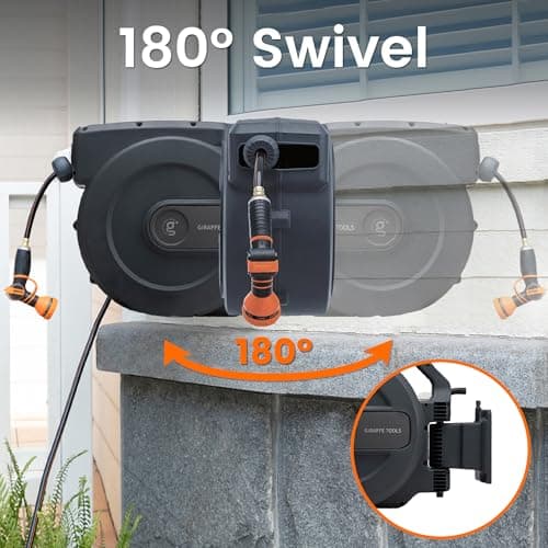 Giraffe Tools AW505/8 Retractable Garden Hose Reel 5/8" x 115+5 ft, Heavy Duty Wall Mounted Water Hose Reel Automatic Rewind, 180 Deg Swivel Bracket, Slow Retraction, 115ft, Dark Grey — view 5