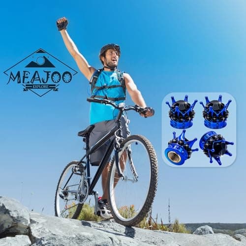 MEAJOO 4PCS Crown Bling Tire Stem Valve Caps, Crystal Diamond Car Wheel Tire Valve Caps Universal Copper Core Stem Covers for Cars, SUV, Trucks, Bikes, Motorcycles, Bicycles (Blue & Black) — view 3