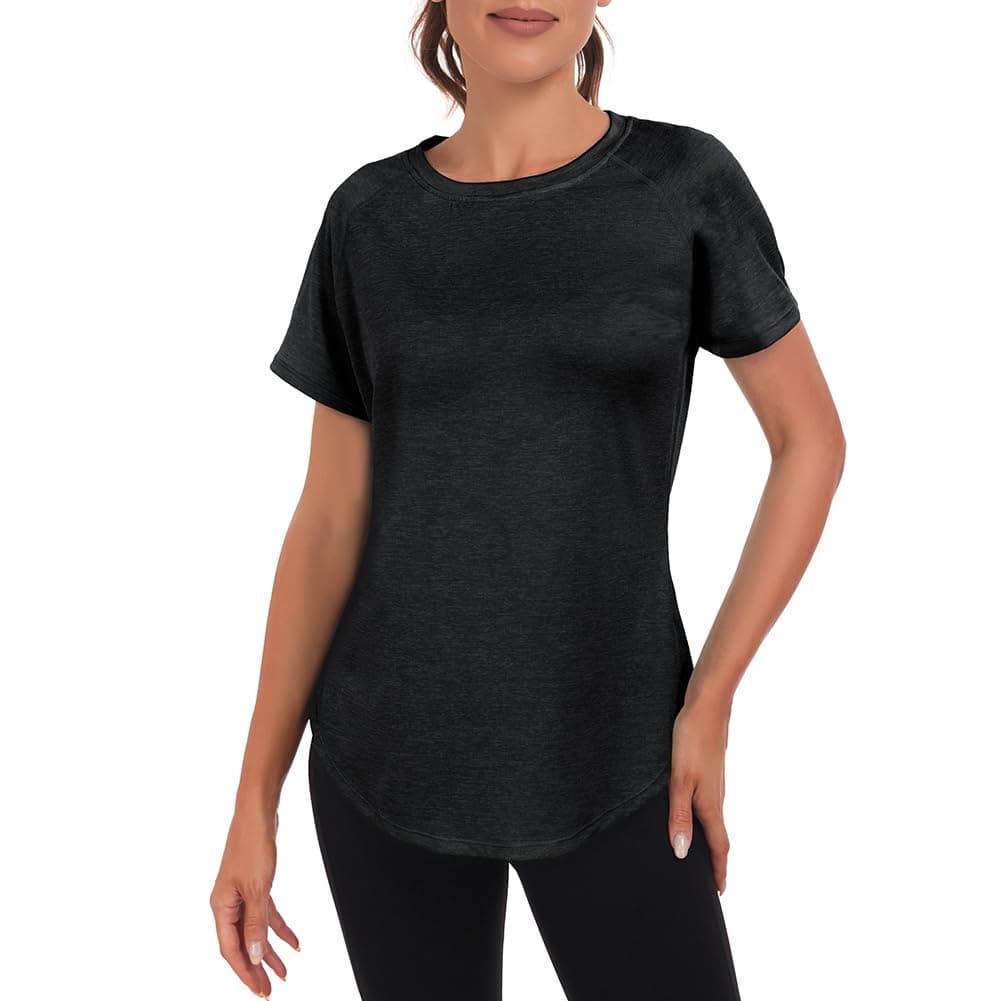 Jlowesun Camisetas deportivas de gimnasio de manga corta para mujer, con malla en la espalda y ajuste holgado, de secado rápido que absorben la humedad — view 2