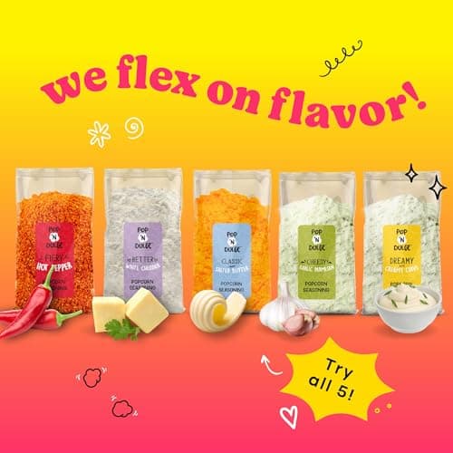 Popcorn Movie Night Supplies Popcorn Kernels Popcorn Seasoning 16 Pack, 5 Gourmet Popcorn Kernels, 5 Popcorn Seasoning Variety Packs Non-GMO Snacks, Includes 6 Bags, Gift Basket Idea — view 3