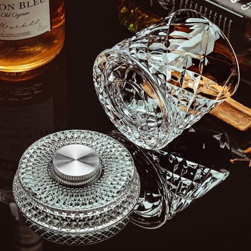 NORIMODA Spinning Whiskey Glasses Set of 4 With Iceball Molds, 9.5oz Lead-free Rotating Old Fashioned Rocks Glasses for Bourbon, Scotch, Liquor and Cocktails, Gifts for Whiskey-lovers — view 7