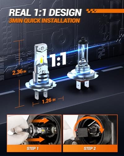 SEALIGHT H7 LED Headlight Bulbs, 60000LM 1000% Super Brighter, 1:1 Mini Size H7 LED Bulbs, 6500K Cool White with Fan, Halogen Replacement, Plug and Play, Pack of 2 — view 5