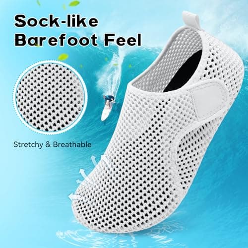 Scurtain Men Water Shoes White Barefoot Beach Sand Shoes Wide Rubber Grounding Shoes White Womans Shower Shoes Slip on River Aqua Sock Shoes Size — view 3