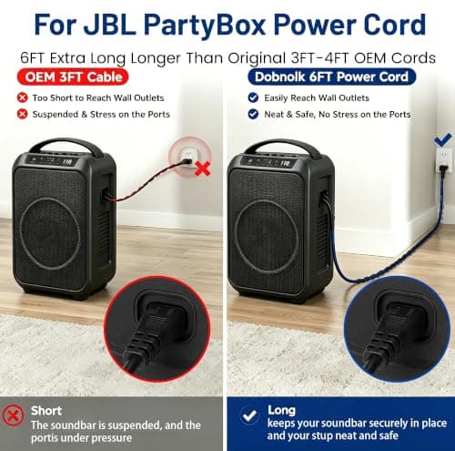 for JBL PartyBox 110 Charger Power Cord: 2 Prong AC Cable for Speaker — view 2