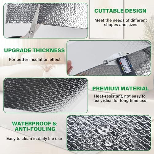 winemana Window Insulation Roll, 59IN x 8FT Reflective Heat Shield Bubble Film, Double-Sided Aluminum Foil Insulation, Weatherproof Garage Door Cover for Windows, RV, Basement, Winter & Summer