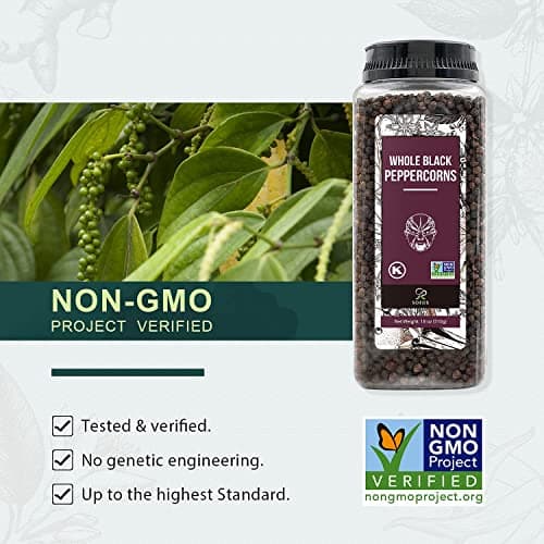 Soeos Black Peppercorns, 18oz (Pack of 1), Non-GMO, Kosher, Packed to Keep Peppers Fresh, Peppercorn for Grinder Refill, Whole Peppercorns — view 3