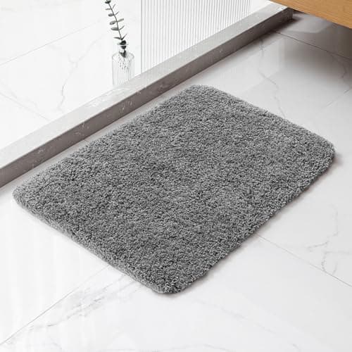 Kildoss Gray Bath Mat 17"x24" – High-Density Microfiber Bathroom Mat, Small Non Slip Absorbent Washable Bath Mats for Bathroom, Soft Plush Floor Mat for Vanity