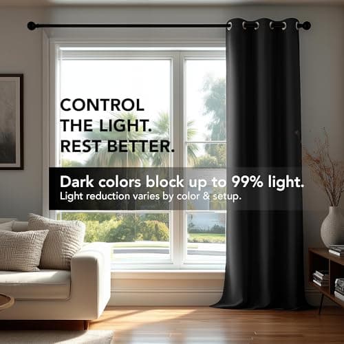 Deconovo Room Darkening Thermal Insulated Blackout Curtains 84 Inches Long for Bedroom, Black, 2 Panels Set, 42 Inch Wide