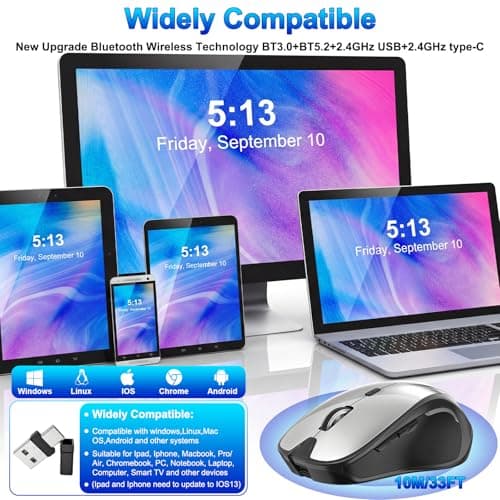 Mouse for MacBook Bluetooth Wireless Mouse Laptop MacBook Air Mac Pro Silent Rechargeable PC iPad Optical Mouse with Jiggler Dual Mode Switch Bluetooth 5.2/3.0 and 2.4GHz USB Type-C Receiver ROSE GOLD