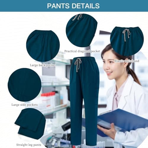 VIAOLI Scrubs Set Multiple pockets V-Neck Top and Drawstring Scrub Pant - Medical Uniform Women Scrub Set Clearance, Caribbean Blue, Medium — view 2