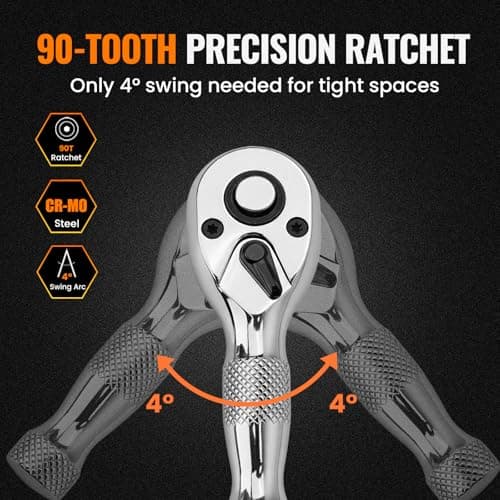 WRANIX Stubby 3/8" Drive Ratchet Wrench, 90T Mini Ratchet, Quick-Release Reversible with Cr-Mo Head and 3" Extension Bar for Tight Spaces — view 2