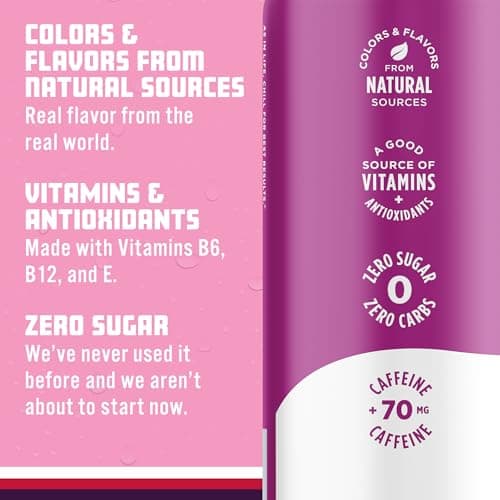 Sparkling Ice Caffeine Black Raspberry Sparkling Water with Caffeine, Zero Sugar, with Antioxidants and Vitamins,16 fl oz Cans (Pack Of 12) — view 4