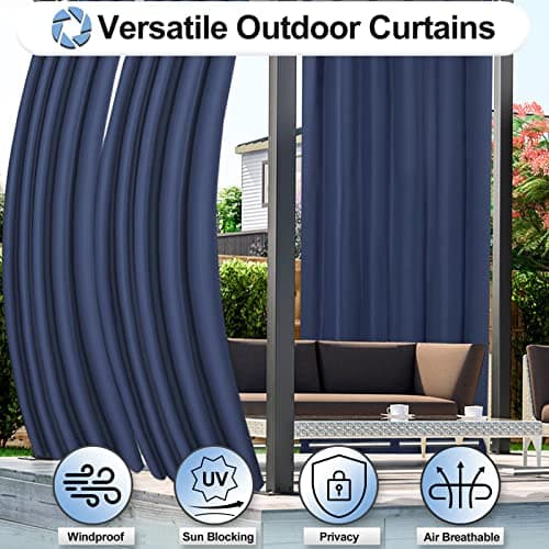 OutdoorLines Waterproof Outdoor Curtains for Patio - Windproof Tab Top Gazebo Curtain Panels - Privacy Sun Blocking Outside Curtain Set for Porch, Pergola and Cabana 54 x 96 inch, Navy Blue, 2 Panels — view 4