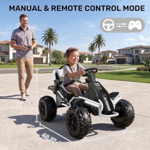 ANPABO 24V 4x4 Ride On Toy for Big Kids, 4x200W Motors, 5MPH, Kids Car w/Parent Remote, Wide Adjustable Seat, Headlights, Metal Frame, Shock Absorbers, 4 Wheeler Quad for Kids 3-12, White — view 5