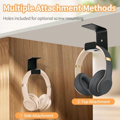 Stinzgie Strong Adhesive Headphone Holder Under Desk, Aluminum Headset Mount Hook with Rubber Pad - 2 Installation Styles for Gaming, Office, Classroom (1 Pack) — view 2