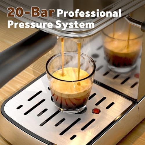 Kndko 20 Bar Espresso Machine, Espresso Maker with Milk Frother Steam Wand, Removable 45oz Water Tank, Compact Latte & Cappuccino Maker for Home & Office, Stainless Steel Color — view 2