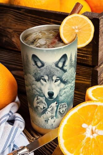 64HYDRO 20oz Snow Wolf Tumbler, Gifts for Wolves Lovers, Coffee Tumbler for Men, Women, Stainless Steel Double Wall Vacuum Insulated Coffee Mug, Travel Cup with Lid — view 2