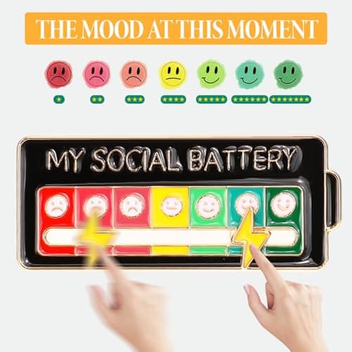 Social Battery Pin 2 Pcs My Social Battery Badge Mood Conversion Pins for 7 Days Badges Display Cute Creative Expression Pin Brooch for Introverts Interactive Men Women Gift — view 3