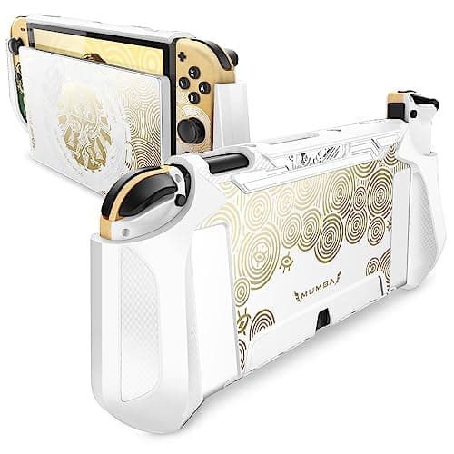 Mumba Dockable Case for Switch OLED 2021, [Blade Series] TPU Grip Protective Cover Accessories Compatible with Nintendo Switch OLED 7 Inch and Joy-Con Controller (White/Gold)