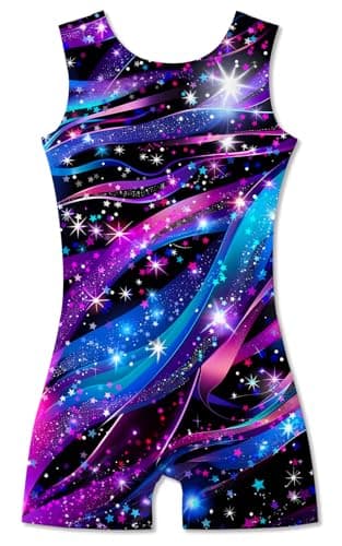 ACOCOPY Leotards for Girls Gymnastics Stretchy Purple Blue Biketard Unitard Bling Quick Dry Dance Bodysuits Size 6-7