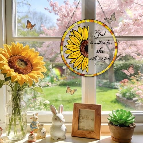 GudaAphrmix Stained Glass Suncatcher - 9.8in Sunflower Bible Verse Window Hanging for Women Housewarming Gift — view 2