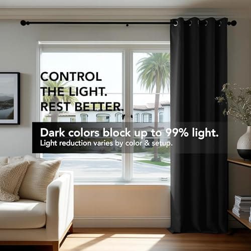 Deconovo Room Darkening Thermal Insulated Grommet Black Blackout Curtains - Noise Reducing Panels for Living Room (2 Panels, 42x63 in) — view 4