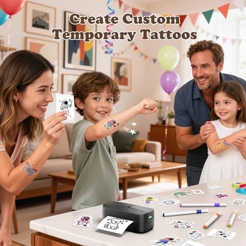 Phomemo Temporary Tattoo Makers,TK32 Tattoo Printer Create Custom Temporary Tattoos for All Ages,Sticker Maker Painting Kit with 50 Papers,8 Markers,for Parties,Events,Gifts & Creative Fun,Black — view 3