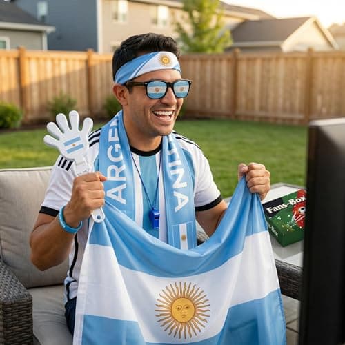Soccer Fan Gear Set 2026-7 Piece Game Day Kit with Flag, Scarf, Glasses, Whistle, Clapper, Wristband & Headband in Gift Box - Watch Party & Stadium Essentials for Argentina — view 4