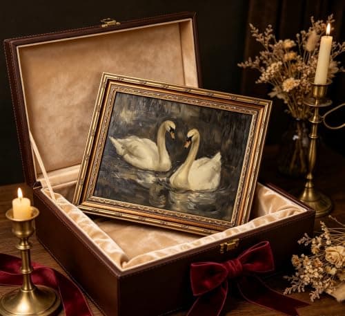 YUANNING Vintage Gold Frame Swan Couple Wall Art Elegant Swan Painting Canvas Modern Farmhouse Cottagecore Picture Wall Decor Dark Academia Lake Nature Aesthetic Print Artwork For Bedroom Living Room — view 5
