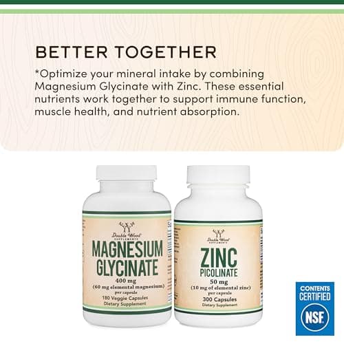 Magnesium Glycinate 400mg | 180 Capsules | Sleep, Muscle, & Heart Support | Vegan, Third Party Tested, Gluten Free, Non-GMO, by Double Wood Supplements — view 6