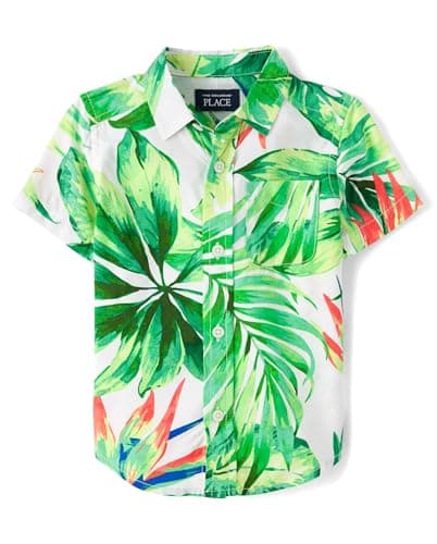 The Children's Place,Baby Boys,and Toddler Poplin Short Sleeve Button Down Shirt,Applemint,6 Months,9 Months