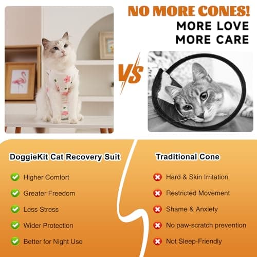 DoggieKit Cat Surgery Recovery Suit, Anti Licking Postoperative Onesie with Roll-Up Design, Soft Breathable Bodysuit Shirt for Male Neuter Female Spay Abdominal Wound Kitten E-Collar Cone Alternative — view 3