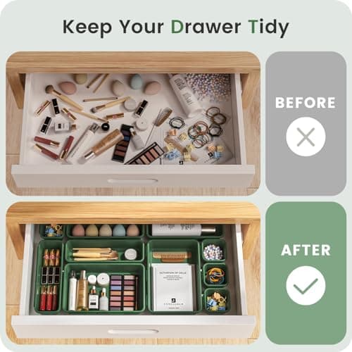 【Military Grade】A-LuGei Drawer Organizer,【𝟱𝗦𝗶𝘇𝗲】Makeup organizer,【Holds 177 Items】Bathroom Organizers and Storage,Organization and Storage,Desk Drawer Organizer for Vanity【Green】 — view 3
