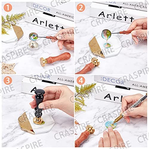 CRASPIRE Dragon Wax Seal Stamp Sword Vintage Sealing Wax Stamps Baroque Shield 30mm Retro Removable Brass Head with Wood Handle for Wedding Invitations Envelope Halloween Christmas Thanksgiving — view 5