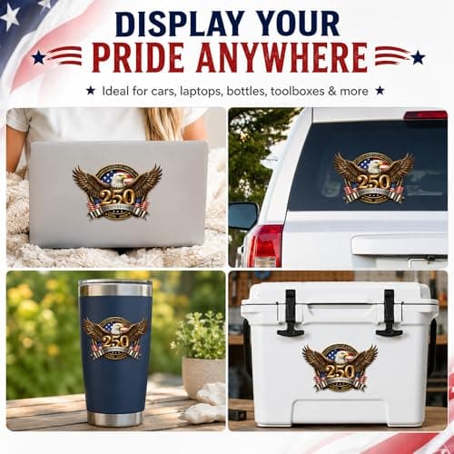 2pcs 250th Anniversary USA Car Decal Sticker, 250 Anniversary USA Merchandise, Patriotic 4th of July 1776–2026, American Flag Vinyl Bumper Stickers for Car, Truck, Window, Laptop — view 3