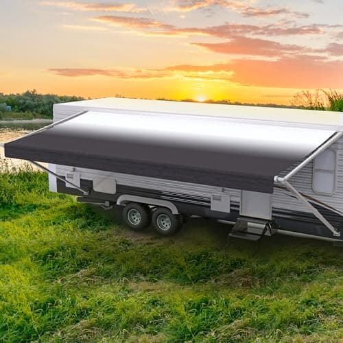 ShadePro - RV Awning Fabric Replacement - Premium Grade Weatherproof Vinyl - Universal Outdoor Canopy for Camper, Trailer, and Motorhome Awnings - Charcoal Fade - 20' (Fabric 19' 2")