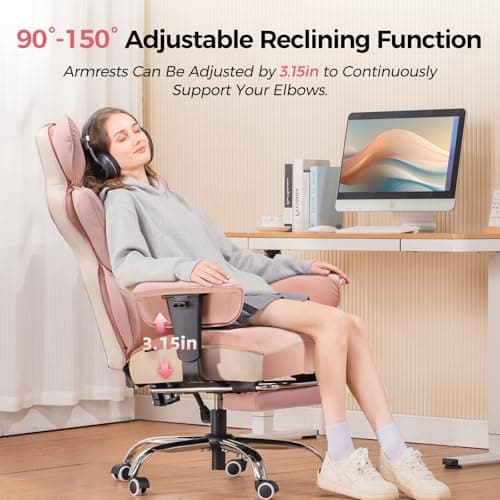 GTPLAYER Big and Tall Gaming Chair 400lbs Heavy Duty Office Chair with Foot Rest & Ergonomic Pocket Spring Lumbar Support, High Back 3D Saddle Shaped Cushion for Back Pain Relief, Pink — view 4
