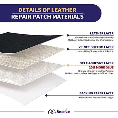 Besezx Leather Repair Patch Tape Kit, Self-Adhesive, 30"x16", Classic, Black, Rectangular, Vehicle, Repair Kit