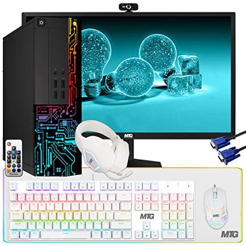 TechMagnet Computer Desktop PC, Intel Core i7, Siwa 8, 16GB RAM, 128GB SSD Boot + 1TB HDD, 27 Inch Monitor, Gaming Kit with Webcam, WiFi, Win 11 (Renewed)