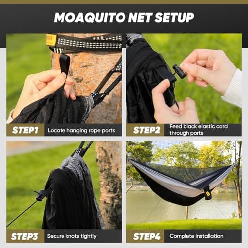 Camping Hammock with Mosquito Net, 500 lbs Portable Hammock with Tree Straps,2-in-1 Double/Single Travel hammocks Tent for Outside/Indoor/Backpacking/Beach-Black&Grey — view 4
