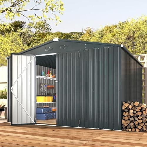 U-MAX Shed 10'x10' Storage Sheds, Large Metal Storage Sheds & Outdoor Clearance, Steel Backyard Shed with Lockable Doors, Utility and Tool Storage for Garden, Patio in Dark Grey — view 4