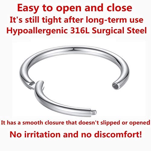 8mm Septum Ring Septum Jewelry Seamless Clicker Nose Rings 18 Gauge 18g Cartilage Earring Lip Rings Silver Nose Piercing Surgical Steel Helix Earrings — view 2
