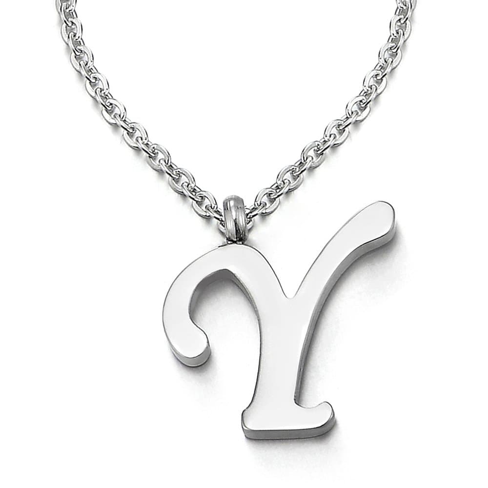 Nombre Inicial Letra del Alfabeto A Colgante, Collar de Mujer Hombre, Acero Inoxidable,50cm Cadena Cuerda