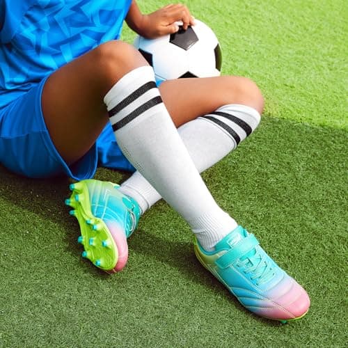 STELLE Kids Soccer Cleats Boys Girls Firm Ground Athletic Outdoor Football Soccer Shoes for Little/Big Kid(GCL005-Prism Pop,1ML) — view 2